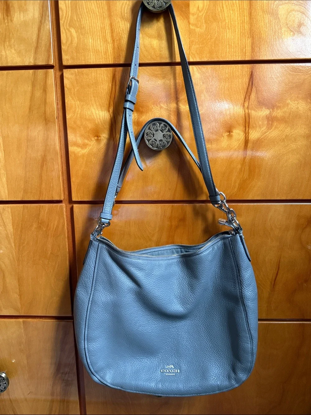 Coach Gray Pebbled Leather Shoulder Bag